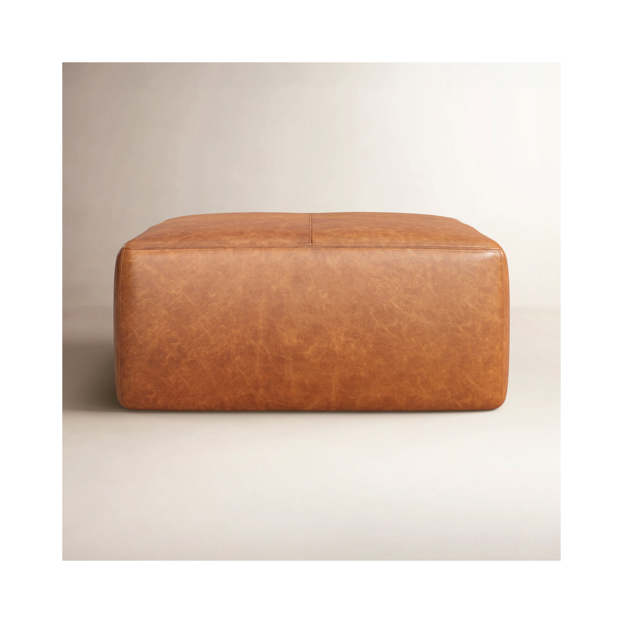 Heafield Square 35" Wide Full-Grain Genuine Italian Leather Ottoman, Cognac Tan Genuine Leather