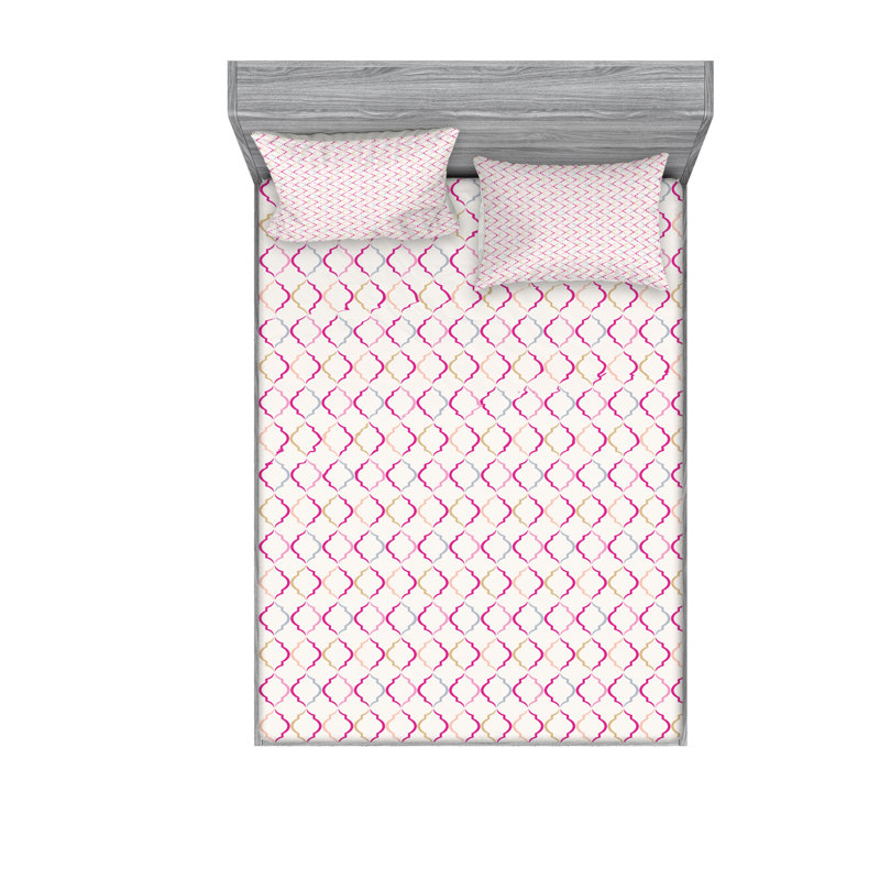 Microfiber Chevron Sheet Set, Full/Double Sheet Set with Fitted Sheet, Victorian Oval Chevron