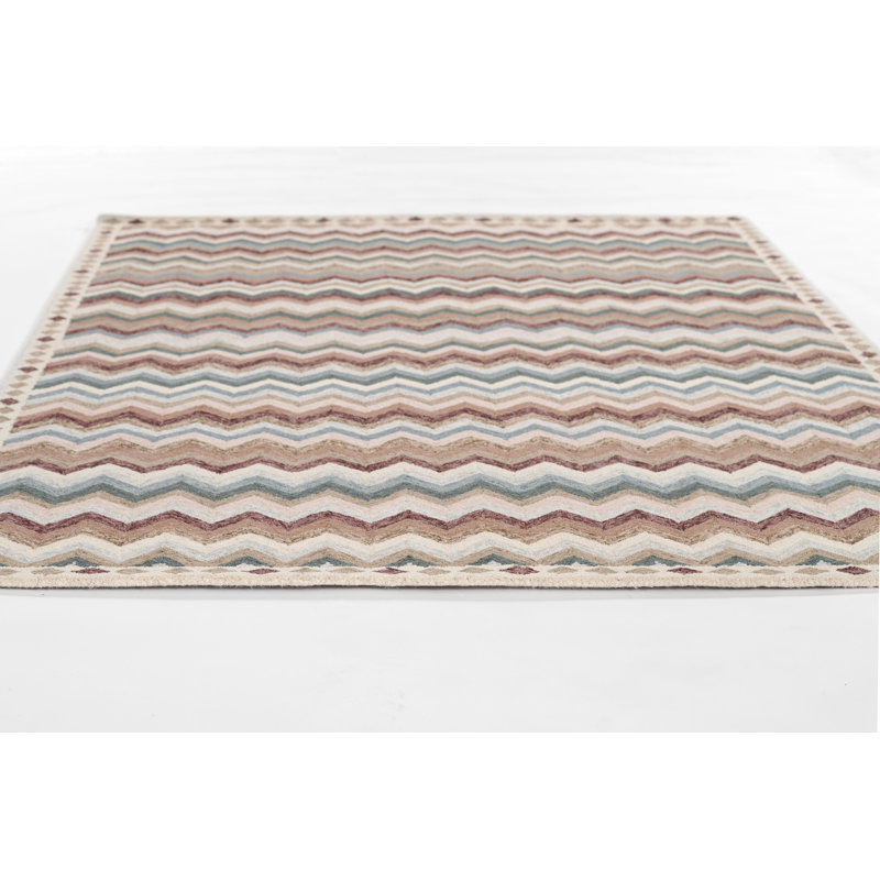 Abbott Hand Tufted Wool Chevron / Zig Zag Area Rug in Brown, Rectangle 5' x 8'