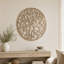 Panneau mural rond en bois 36 pouces avec miroir et motif floral sculpté
