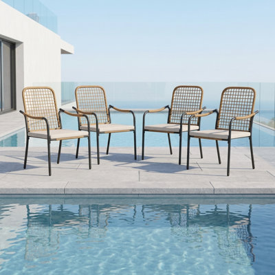 Chaises de salle à manger en rotin tissé avec coussins