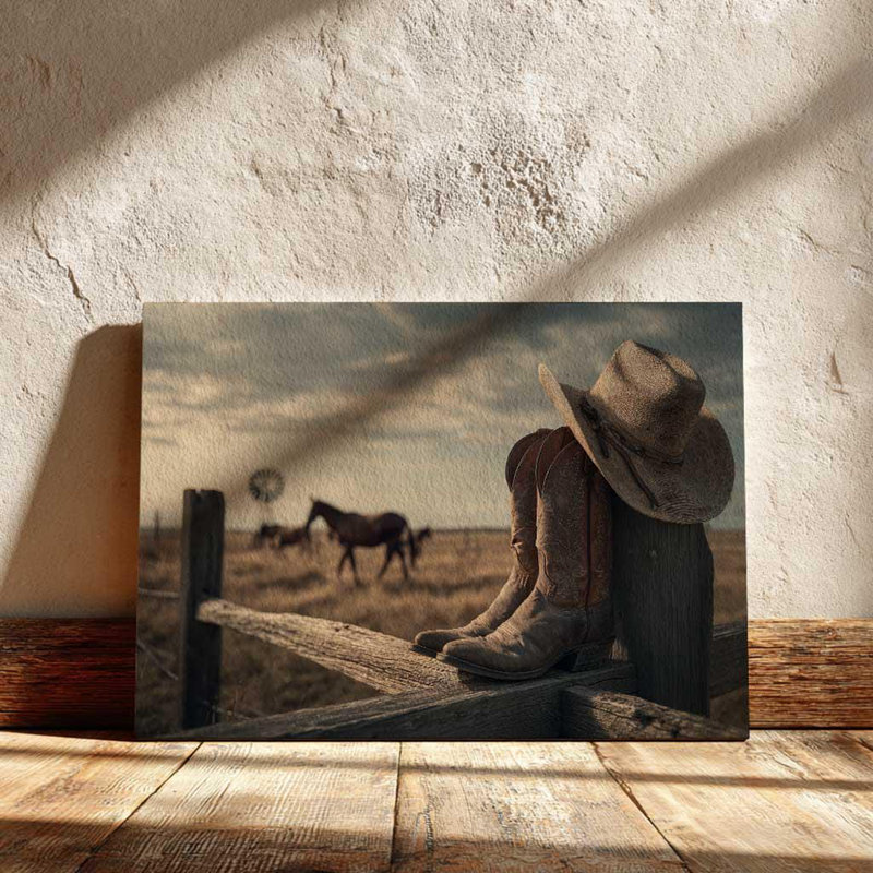 Impression sur toile de bottes de cowboy rustique - Western Ranch, art mural, H 20 po x l 30 po
