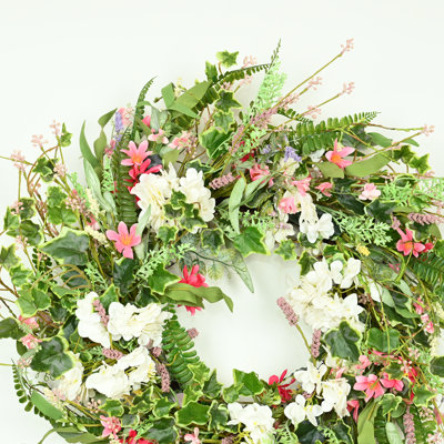 24" Artificial Farmhouse Spring Summer Blossom Cluster Berry Greenery Ivy Wildflower Front Door Wreath