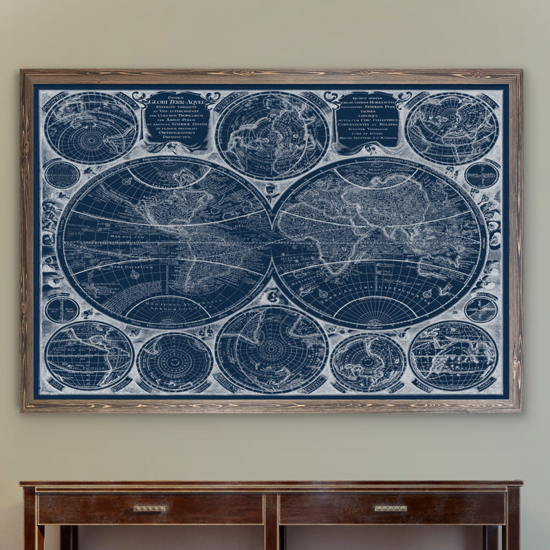 «World Globes Blueprint» par Paul Cezanne - Peinture encadrée, H 32 po x l 44 po x 1,25 po, Espresso Framed Canvas