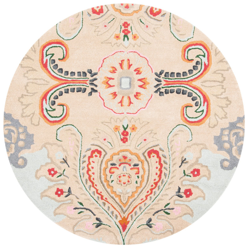 Abruzzino Hand Tufted Wool Ikat Rug, Round 5'