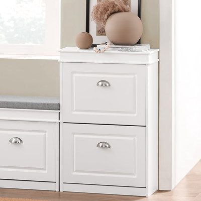Small Shoe Cabinet with 2 Flip Drawers, A Freestanding and Practical Shoe Storage Organizer