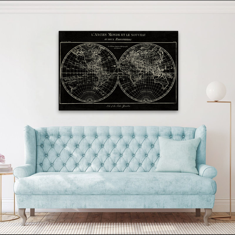 Carte du monde, plan français, globe blanc, H 60 po x l 40 po