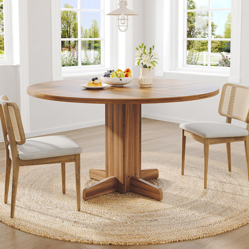 Table de salle à manger 47 "pour 4-6 personnes, table de cuisine en bois avec base piédestal, style maison de campagne, Noyer