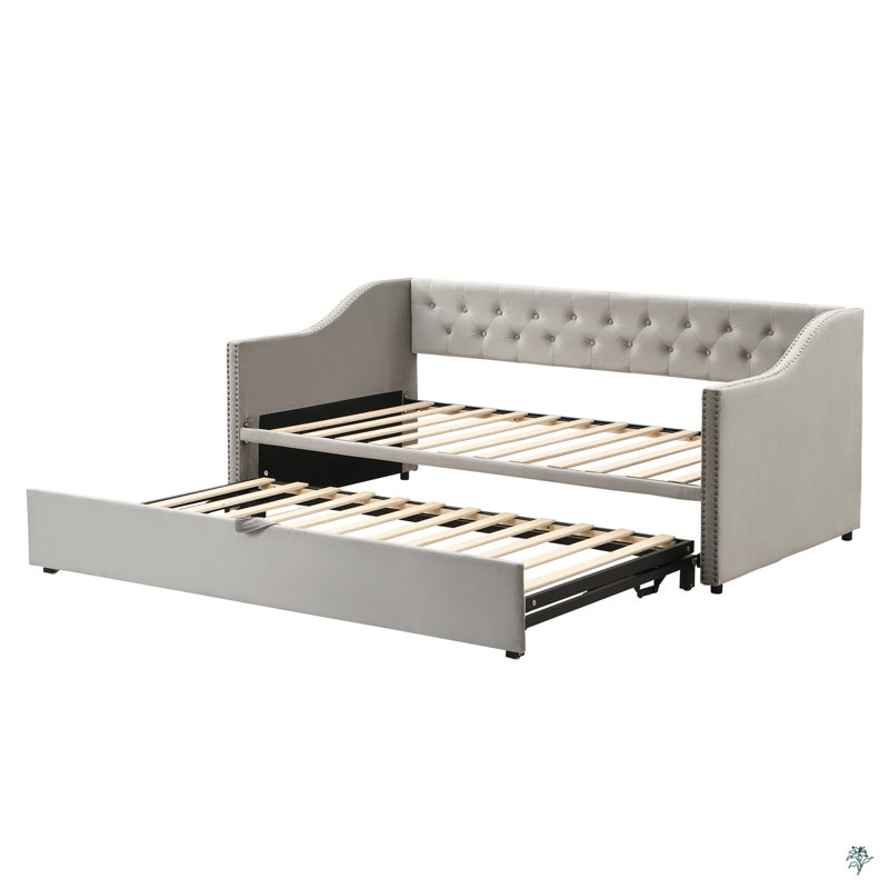 Twin Size Upholstered Daybed With Pop Up Trundle, Gray