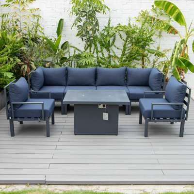 Chelsea 7-Piece Outdoor Sectional Set – Modular Patio Conversation Group with Cushions, Aluminum Frame & Tempered-Glass Coffee Table