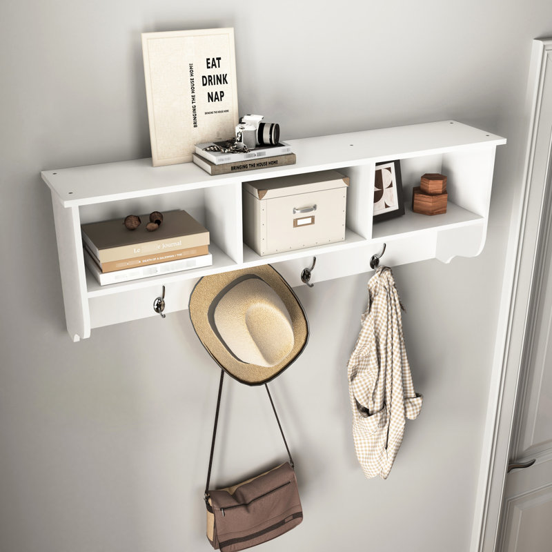 White Living Room Coat Rack With 4 Hooks And Attractive Wooden Shelf Entryway Dual Storage