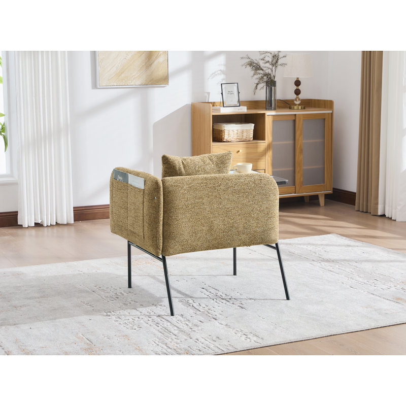 Chaises modernes rembourrées avec pieds en métal et poches latérales, Yellow
