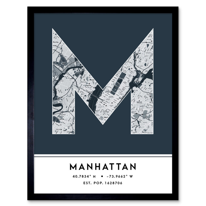 Manhattan City Map Manhattan Navy by Wee Blue Coo - Single Picture Frame Typography