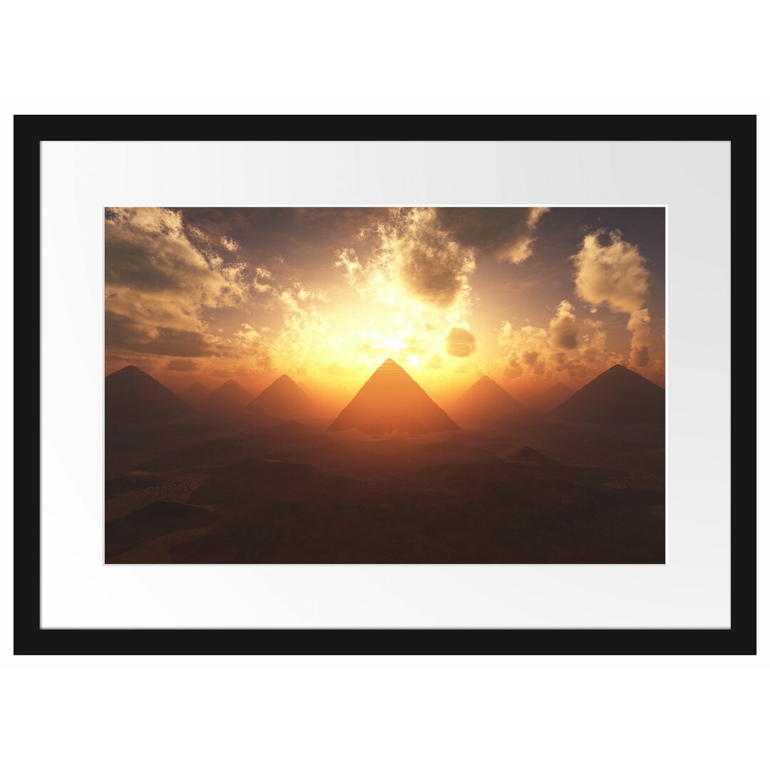 Gerahmtes Poster Pyramiden beim Sonnenuntergang