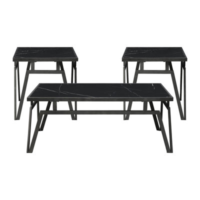 3pc Occasional Table : Black Sintered Stone And Metal For A Stylish 3 & An Elegant Room