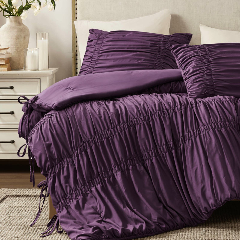 Twin/twin Xl Comforter In Purple, Shabby Chic Style With Ties, Lightweight For All Seasons, Easy Care 2pcs Purple , Pre-washed Microfiber, All Comfort Design And Machine Washable