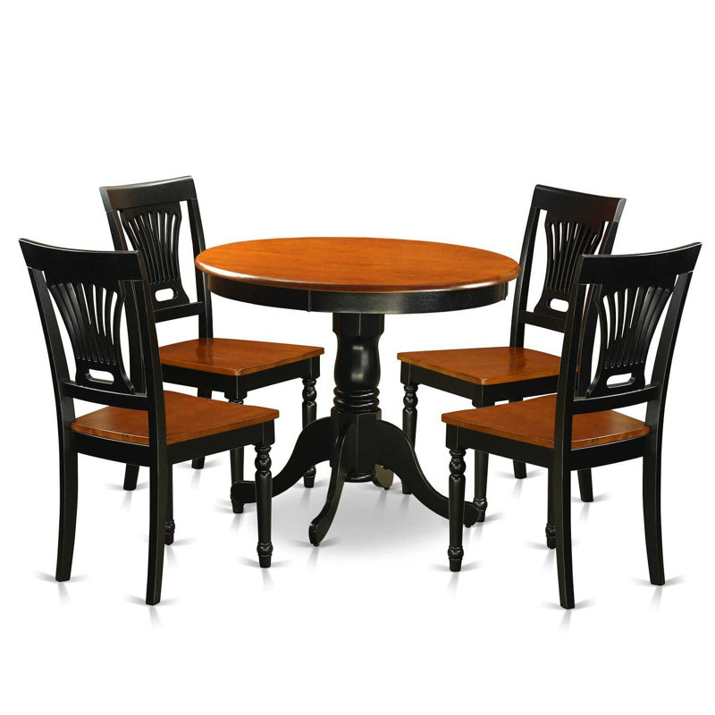 5 Piece Kitchen Table & Chairs Set Includes a Round Dining Room Table with Pedestal and 4 Solid Wood Seat Chairs, 36x36 Inch, Black & Cherry