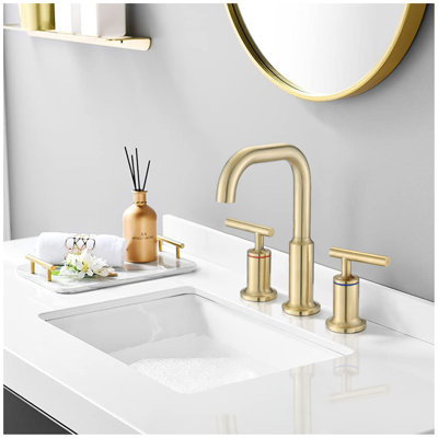 Widespread Bathroom Faucet 3 Hole 2 Handle Vanity Sink Faucet, Brushed Golden