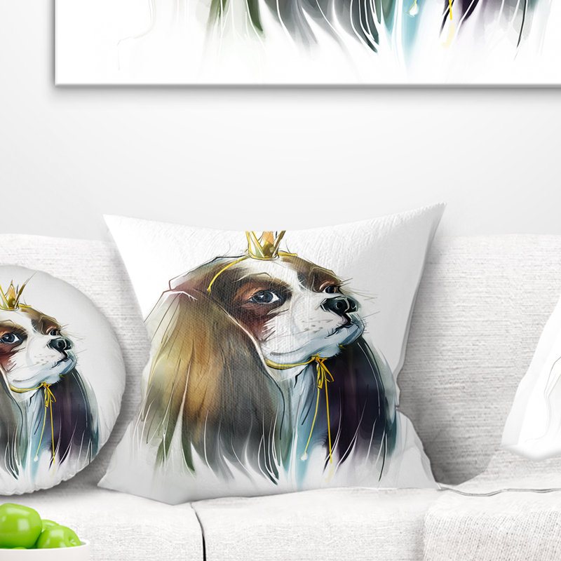 Mignon petit chien en couronne - coussin imprimé animal, 16 po x 1 po, Coussin décoratif