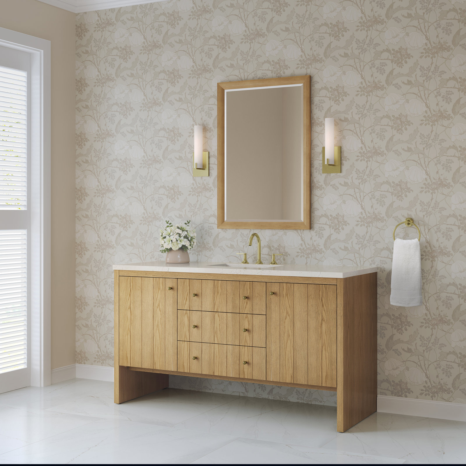 Hudson 60'' Single Bathroom Vanity, Light Natural Oak, Siberian, 8" Widespread