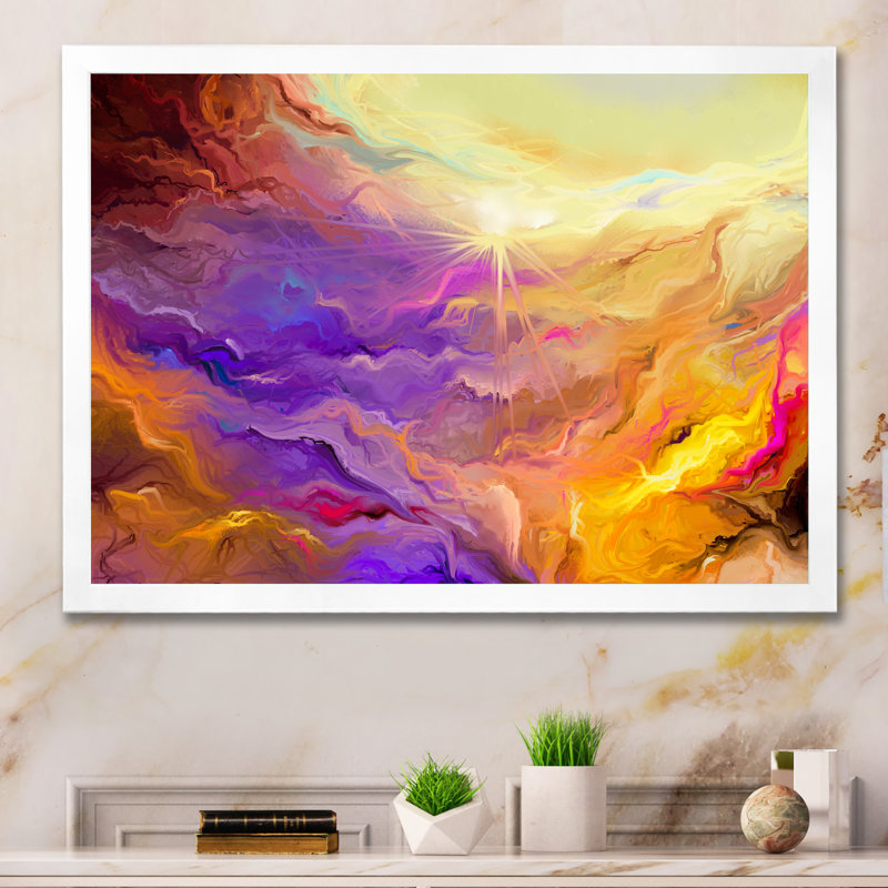 Impression sur toile «Purple Vibrant Ink Storm» - cadre flottant, H 12 po x l 20 po x P 1 po, Cadre photo blanc
