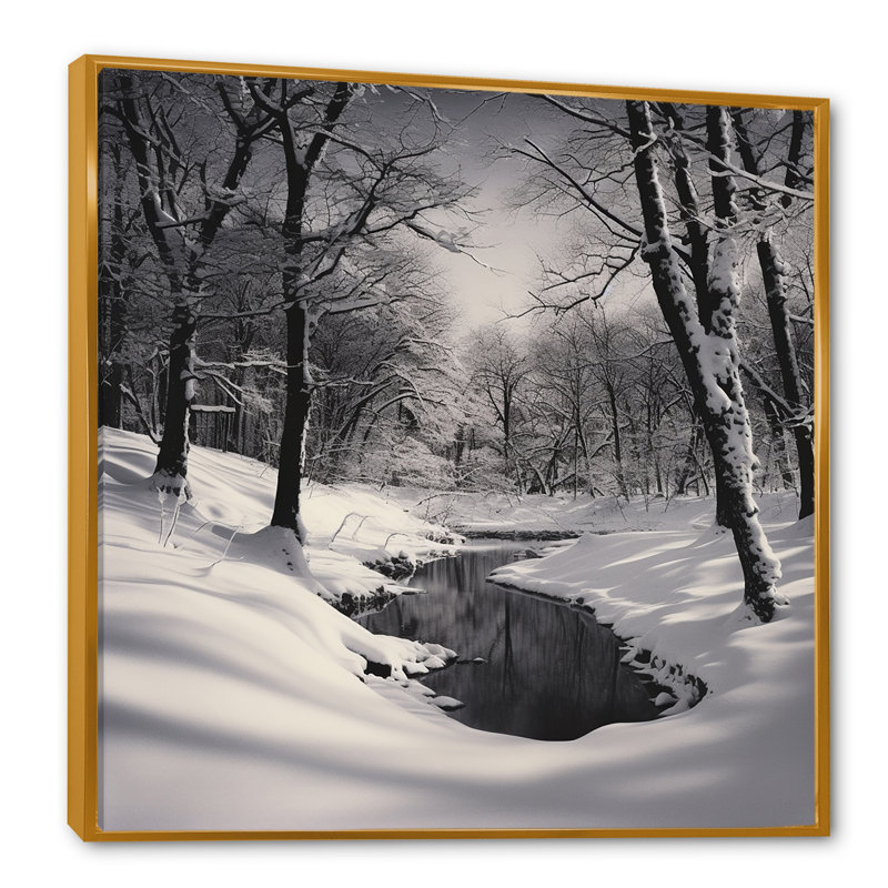 Paysage d'hiver au pays des merveilles I, Cadre flottant doré, H 30 po x l 30 po x P 1 po