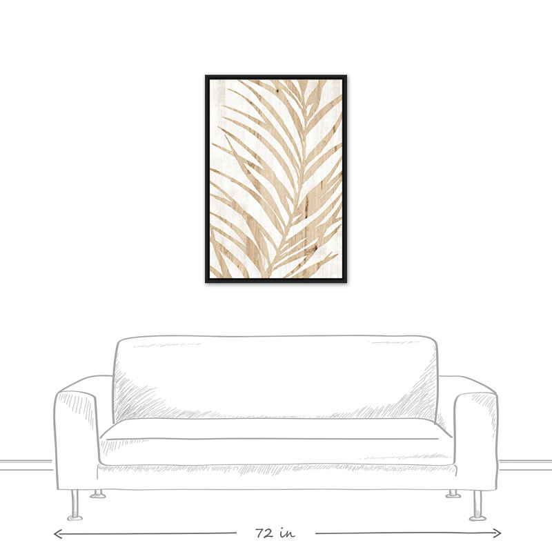 Palmier en bois sur toile, H 37,75 po x l 25,75 po x P 1,75 po, Cadre flottant noir