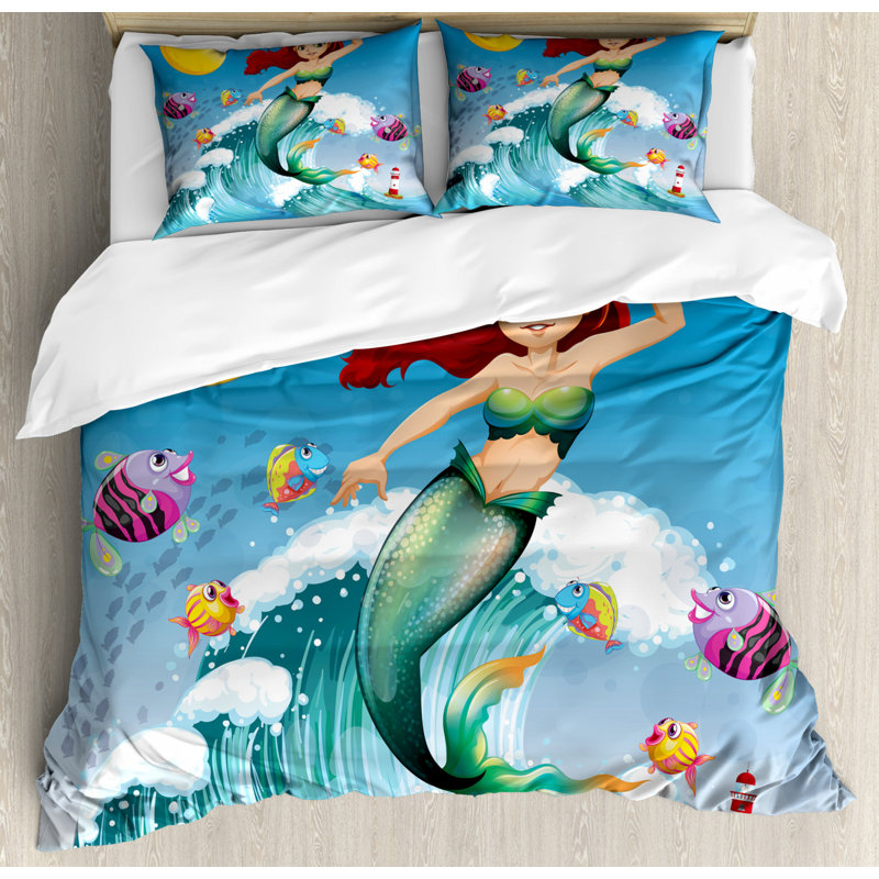 Ensemble de housse de couette en microfibre bleu sirène, Housse de couette très grand