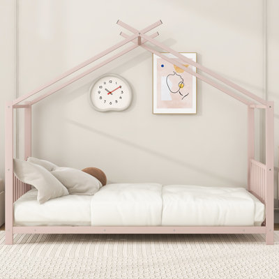 Lit plateforme simple en métal, rose