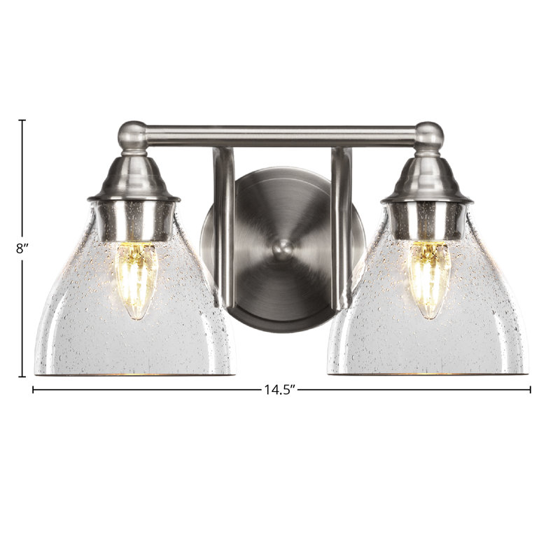 Michell 2-Light Bath Bar, Clear Bubble, Brushed Nickel