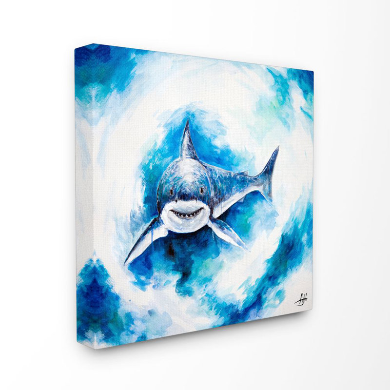 " Ocean Sea Shark Animal Blue Watercolor Painting " Painting Print, Wrapped Canvas, 24" H x 24" W x 1.5" D