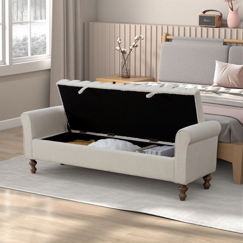Banc de rangement rembourré l 65,5 po, Beige