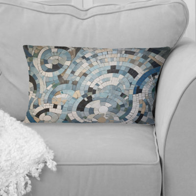 Blue And White Bohemian Medley - Boho Mosaic Printed Throw Pillow
