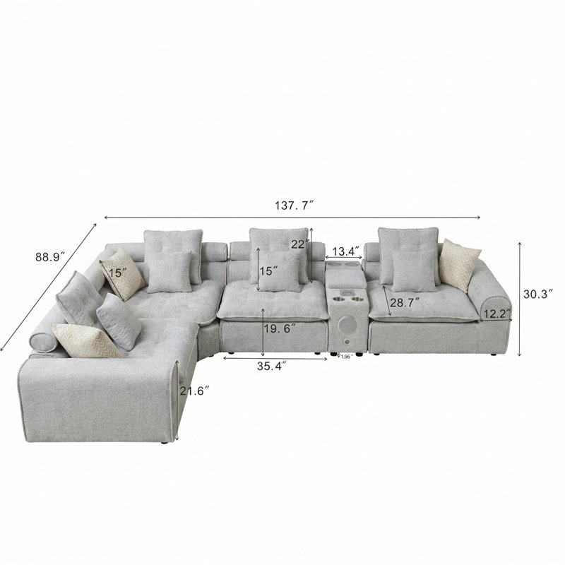 Canapé modulaire surdimensionné en L à siège profond 137,7 po avec coussins décoratifs, Chameau