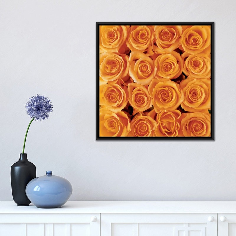 « orange rose creation », impression sur toile, H 18 po x l 18 po x P 1,5 po, Toile avec cadre noir, Pas de tapis