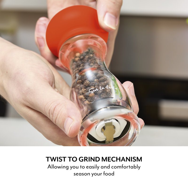 Set of 2 Manual Salt and Pepper Mills with Twist to Grind Mechanism, Adjustable From Coarse to Fine, Colour Me Happy, Orange