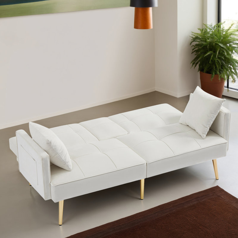 Canapé-lit inclinable convertible de 69 po de largeur avec porte-gobelet, Blanc, crème