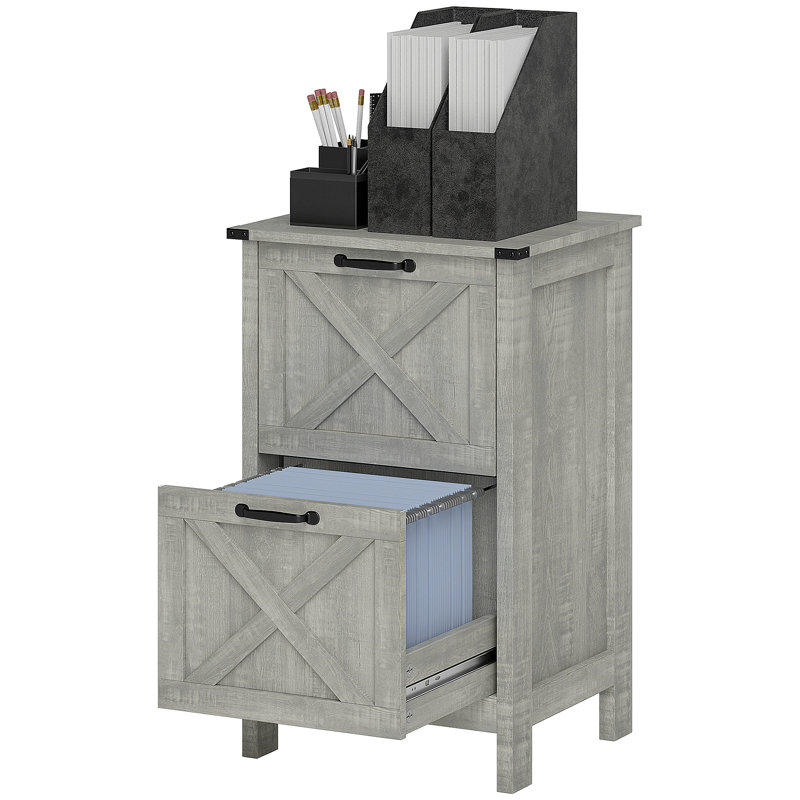 Classeur rustique à 2 tiroirs, Gris clair
