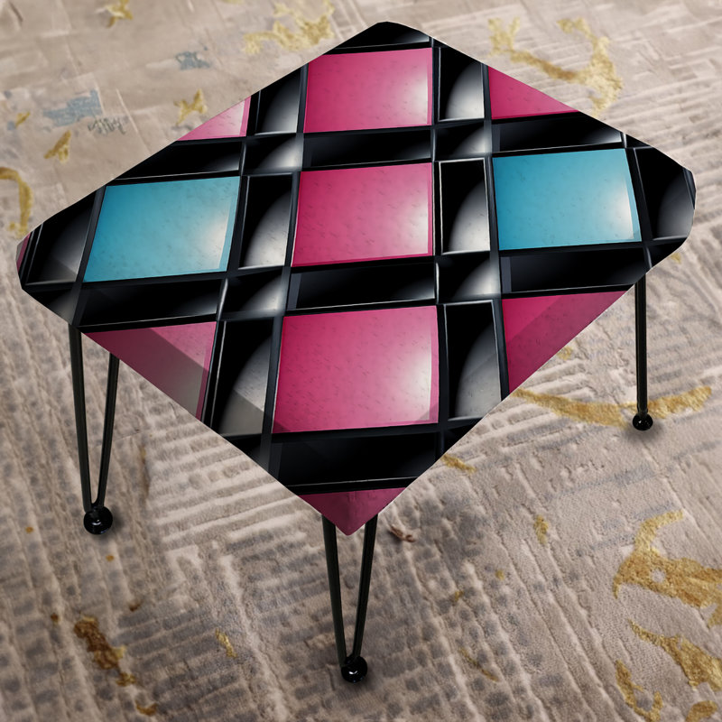 Repose-pieds rétro rose et bleu à damier géométrique