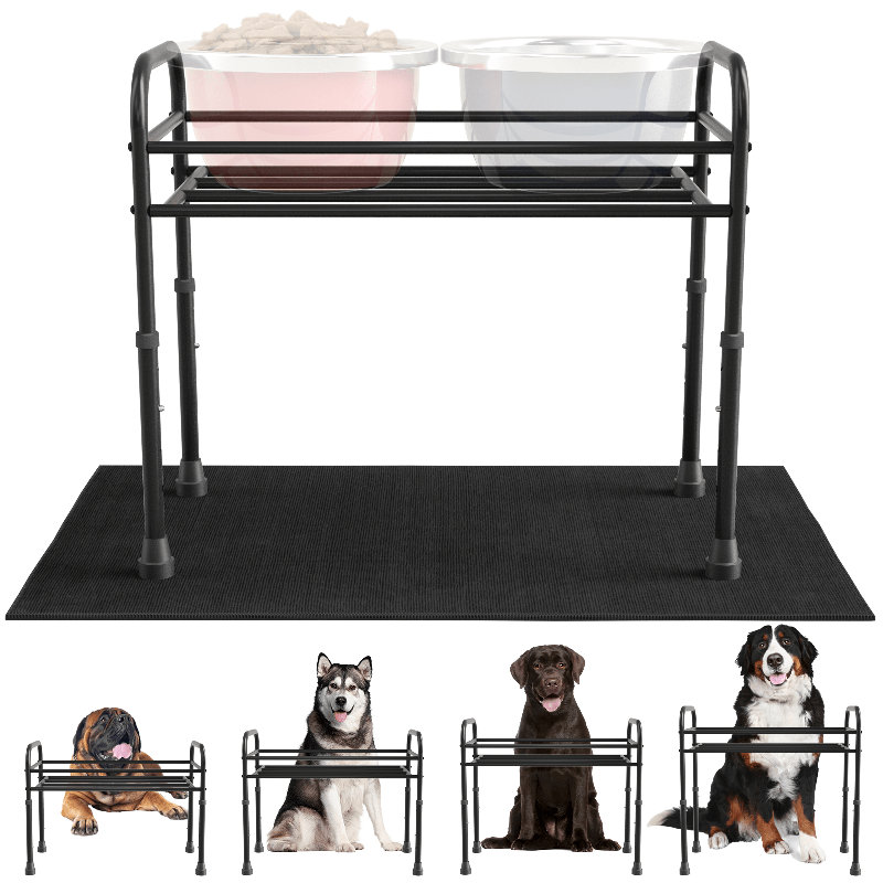4-Adjustable Elevated Feeder Stand with Food Mat for 4"-10.5" Diameter Bowl