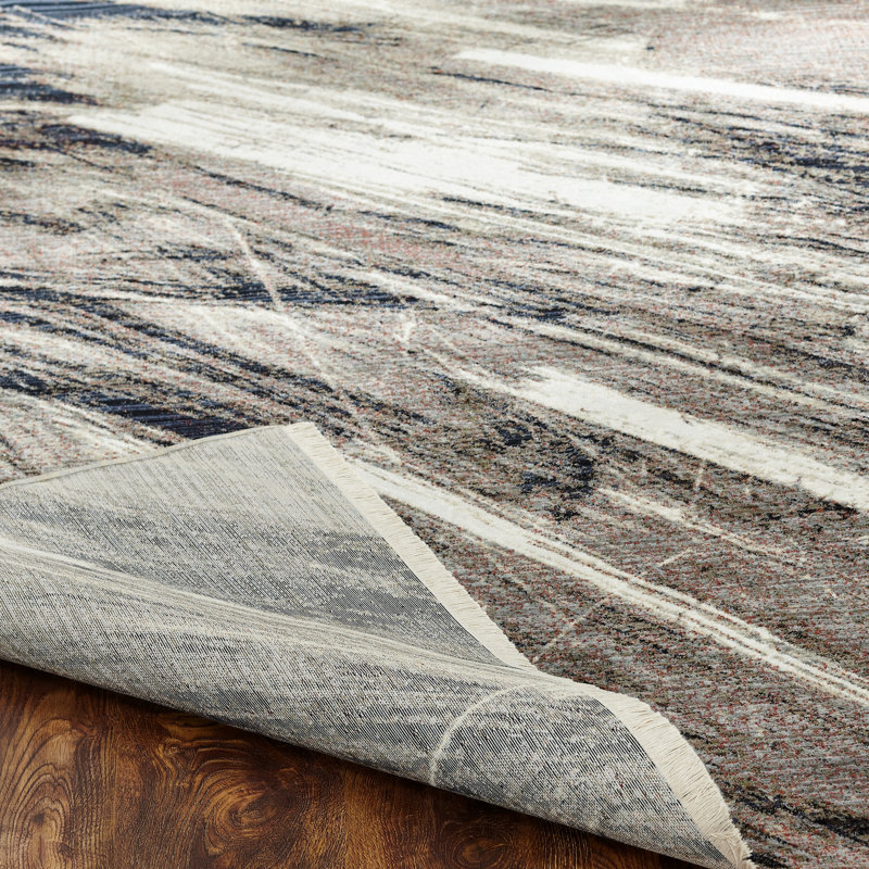 Likens Abstract Area Rug in Gray/White, Rectangle 7'7" x 10'
