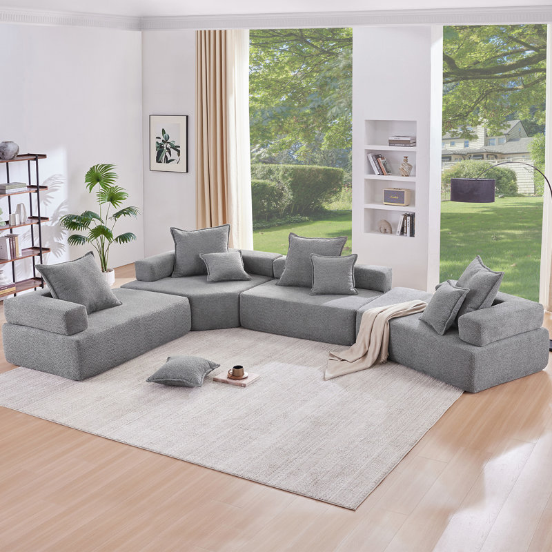 156''Oversized Modular U Shaped Sectional Sofa, Grey Boucle