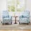 Chaise d'appoint florale avec pieds en bois massif et coussins épais à dossier haut bleu-1040491532