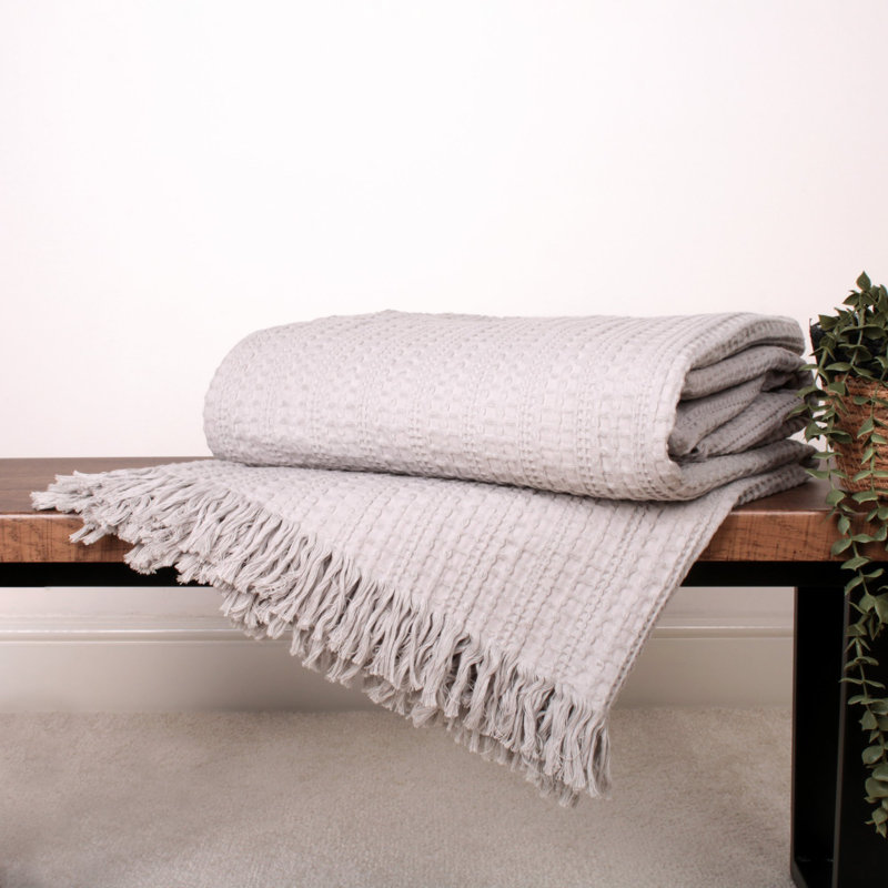 Elbury Waffle Cotton Solid Colour Bedspread, Silver