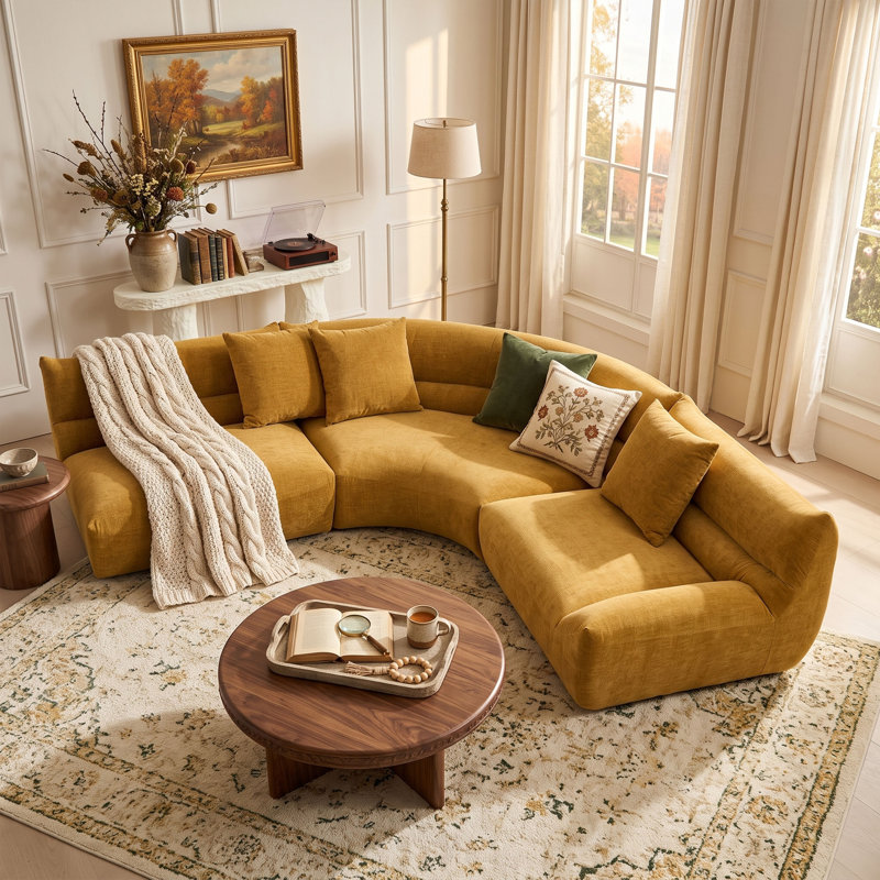 Canapé modulaire incurvé 3 pièces 135,83 "recouvert de tissu 3 pièces librement configurable avec coussins décoratifs Canapé à profil bas sans accoudoirs pour grand salon et espace ouvert