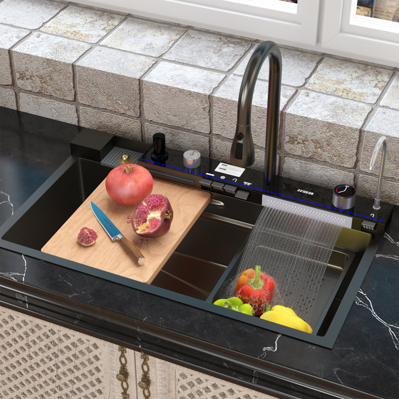 Drop-In Single Bowl Stainless Steel Kitchen Sink With Pull-Down Faucet And Cutting Board
