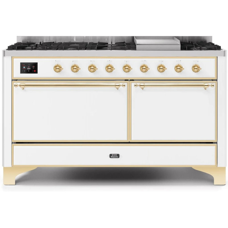 ILVE UM15FDQNS3BKCLP Majestic II 60 inch Dual Fuel Range with 9 Burners, Griddle (Liquid Propane, Solid Door, Glossy Black, Chrome)