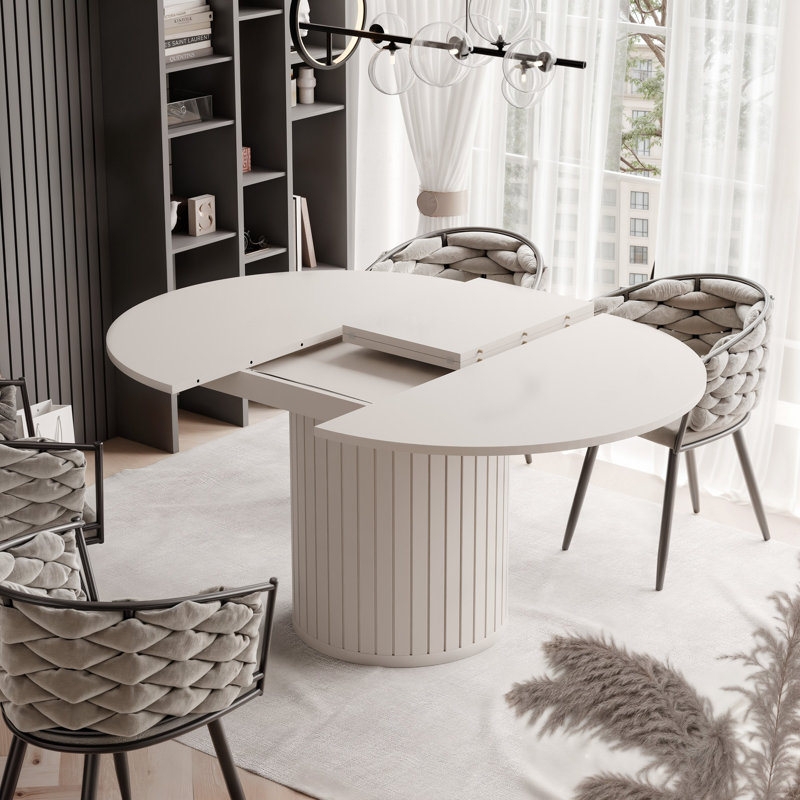 Rushad Extendable Round Dining Table, White