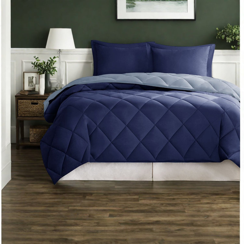 Comfortable Reversible Polyester Bedding Set, Modern Diamond Quilting For Home