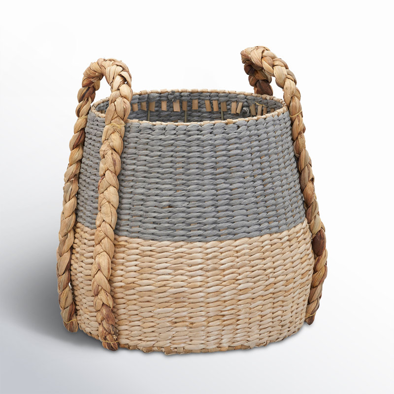 Armadi Two Tone Wicker Basket with Handles, Gray